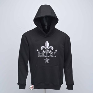 Sweat-shirt à capuche noir pour homme, logo fleur de lys brodé, poche avant, vêtement décontracté d'automne, coupe classique, molleton de coton personnalisable - Product Image 1