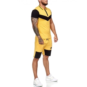 Men's Color Blocking Polo Shirt Set <b>White</b> Black Summer Casual Knitted Breathable Two Piece Sportswear Shorts set - Product Image 4