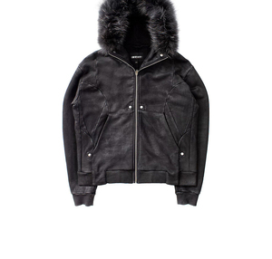 Blouson moto zippé à capuche en fausse fourrure noire pour homme, coupe classique, coupe-vent, doublure polaire, hiver - Product Image 2