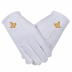 Guantes Masónicos de Algodón Blanco con Símbolo de Compás Cuadrado Bordado en Oro, Largos hasta el Codo, Duraderos, Estilo a Cuadros, Transpirables para Exteriores - Product Image 1