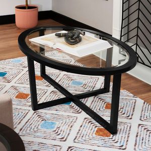 Gambe ovali in legno di Acacia con Base a croce 1PC tavolino in vetro per soggiorno - Product Image 1