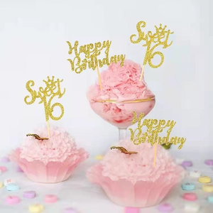 Décorations de fête Joyeux 16e Anniversaire en Papier Pailleté, Topper de Gâteau Sweet Sixteen pour Filles, Fournitures de Fête du 16e Anniversaire - Product Image 3