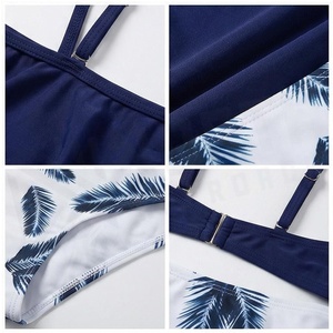 Conjunto de 2 Piezas para Mujer con Falda con Volantes y Top Halter, Cintura Alta, Estampado de Palmeras, Logotipo Frontal, Alta Calidad - Product Image 4