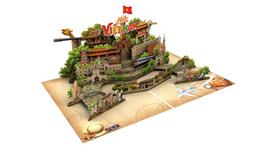 Tarjeta de felicitación emergente 3D de Hello Vietnam con diseño de papel artesanal, bandera y arquitectura tradicional - Product Image 2