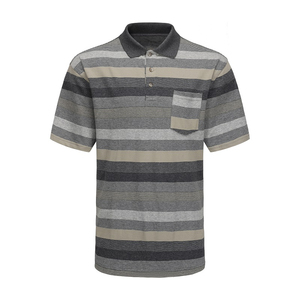 Polo à manches courtes rayé pour homme, en coton tricoté, coupe décontractée, avec poche, design respirant - Product Image 1