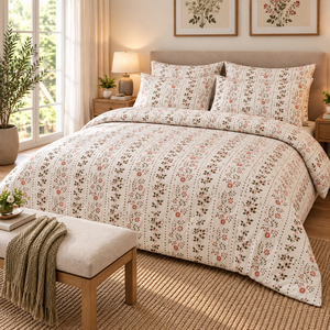 Drap plat en coton imprimé floral classique, couleur terre cuite, 100% coton, T 180 - Product Image 1