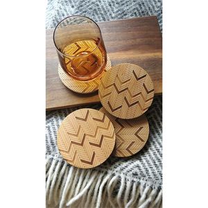Sous-verres en bois écologiques personnalisables avec logo, sous-verres ronds en bois antidérapants et résistants à la chaleur, tapis de tasse Chevron, sous-verres en bois en gros - Product Image 1