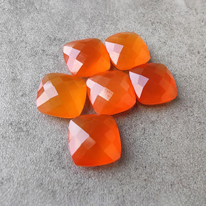 Natural Carnelian Briolette Checker Cut Square <b>Cushion</b> Shape Calibrated Orange Gemstone - Product Image 3