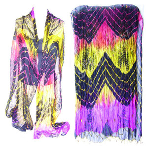 Pañuelo de Chifón Tie-Dye de Alta Calidad, Multifuncional, Estilo Étnico Largo en Varios Colores Vibrantes, Impreso a Mano con Serigrafía - Product Image 1