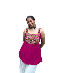 Rayon với gamthi và gương làm việc thiết kế cổ đẹp navratri lễ hội đặc biệt chiều dài ngắn ưa thích kurti cho phụ nữ hoặc trẻ em gái - Product Image 1