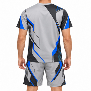 Ensemble T-shirt et Short Graphique Gris Bleu Futuriste pour Homme – Tenue de Sport Urbaine Haute Performance Personnalisable par Sublimation – Vêtements de Sport Actifs – Prix de Gros - Product Image 2