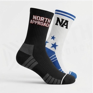 Chaussettes de basket-ball respirantes North Approach Crew Socks, motif lettres noir et blanc, pour adultes, été - Product Image 3