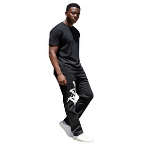 PRO ENTERPRISES Men's Black Polyester Oxford <b>Trousers</b> White Letter Print Left Leg High <b>Waist</b> Casual Style <b>Elastic</b> <b>Waist</b> - Product Image 5