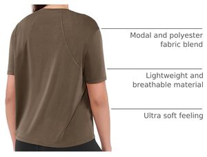 เสื้อครอปแขนสั้นคอวีสีน้ำตาลสำหรับผู้หญิง ทรงปกติ ผ้าถักนิตติ้ง คอตตอน สวมใส่สบาย สีพื้น ระบายอากาศได้ดี เป็นมิตรกับสิ่งแวดล้อม ผ้าแคนวาสแห้งเร็ว - Product Image 2