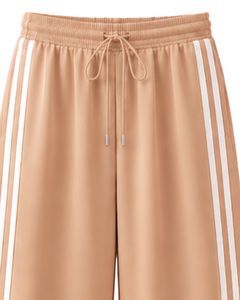 Manufacturer Custom Beige Wide Leg <b>Track</b> Pants With White Side Stripes Women Casual Loose Fit Elastic Waist Streetwear Jogger - Product Image 5