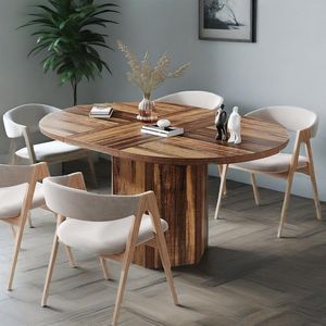 Tavolo da Conferenza Ovale in Legno Rustico da 55,12 Pollici per 4-6 Persone, Piccolo Tavolo Poligonale per Seminari - Product Image 3