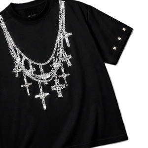Y2K Gothic <b>Cross</b> <b>Chain</b> Print Men's shirts Oversized Black Heavyweight Cotton Streetwear Hip Hop Loose Fit Punk Crewneck Tees - Product Image 4