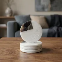 Ensemble de sous-verres artisanaux en pierre naturelle, sous-verres ronds en marbre blanc avec incrustation d'améthyste violette pour la décoration de table et de la maison