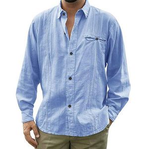 Camicia da <span class=keywords><strong>uomo</strong></span> autunnale <span class=keywords><strong>in</strong></span> <span class=keywords><strong>lino</strong></span> e cotone, tinta unita, a maniche lunghe, con colletto a risvolto e bottoni, vestibilità ampia, per tutti i giorni - Product Image 3