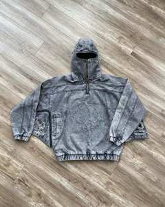 Sweat-shirt à capuche pour homme Salati Clothing Manufacturer Y2K, style balaclava ninja, avec impression 3D en relief, effet vieilli, délavé à la pierre et à l'acide. - Product Image 4