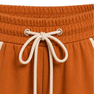 Rust <b>Orange</b> <b>Womens</b> Athletic Running <b>Shorts</b> With Contrast Double Piping Elastic Drawstring Waist Custom Gym Fitness Training - Product Image 6