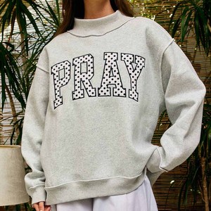 AL Stripe Custom Heavyweight Cotton Fleece <b>Mock</b> <b>Neck</b> Sweatshirt Crew <b>Neck</b> Chenille Letter Embroidery Greek Sorority Apparel - Product Image 5