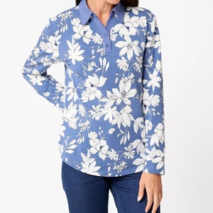 Polo con estampado de verano para mujer al por mayor, Polo de algodón de ajuste informal de tela suave estampado de manga completa para exteriores y ropa de oficina - Product Image 5