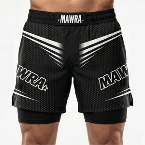 Premium Mens MMA Fight Shorts 2-in-1 Quick Dry Stretch Lightweight Breathable Sports Shorts Inner Compression Liner Elastic - Product Image 1