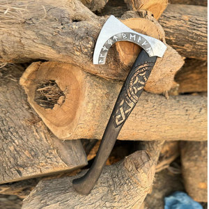 Hacha Vikinga Nórdica con Cabeza de Acero Grabada, Mango de Madera Envuelto en Cuero, Estilo Histórico, para Supervivencia al Aire Libre - Product Image 3