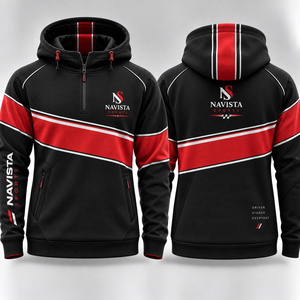 เสื้อสเวตเชิ้ตมีฮู้ดผู้ชาย Navista Sports แบบซิปครึ่งตัว สีดำแดงลายทาง ดีไซน์สปอร์ต ทรงปกติ เหมาะสำหรับใส่ในฤดูใบไม้ร่วง - Product Image 1