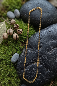 Divyoro Orissa 22k Gold Plated Popcorn <b>Chain</b> Necklace <b>Black</b> Enamel Beads Classic Everyday Wear Multi-Occasion Unisex Jewelry - Product Image 4