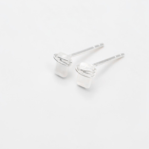 Elevated Minimalist Rainbow Moonstone <b>Stud</b> Earrings Brass Gemstone Silver Finish Ear <b>Studs</b> Wholesale 2026 Handmade Wearable Art - Product Image 2