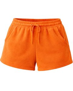 Shorts en molleton de coton orange vif personnalisés pour femmes, taille élastique, décontractés, pour l'été, vêtements de détente, fabricant sur mesure, qualité supérieure - Product Image 1