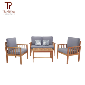 ThinhPhu Contemporary Acacia Wood Outdoor Sofa Set 4 Seating Capacity Comfortable <b>Garden</b> Furniture Weather Resistant Solid Wood - Product Image 1