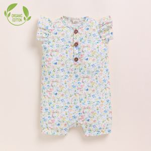 Premium Quality Organic <b>Muslin</b> Half Romper with Frill Spring Floral Print <b>Baby</b> Clothing - Product Image 1