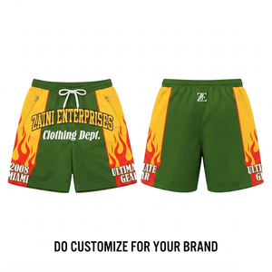 Premium 120 GSM Lightweight Polyester/Nylon Mid Waist Drawstring Casual Windbreaker <b>Shorts</b> <b>Green</b> Yellow - Product Image 1