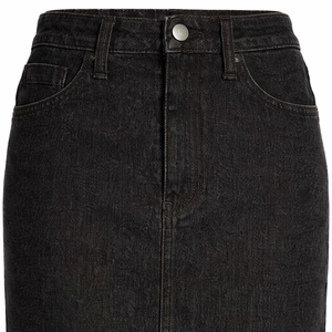 Jupes en jean noir délavé taille naturelle pour femmes, longues et droites, décontractées, pour l'hiver, avec fente avant, pour la vente en gros personnalisée - Product Image 4