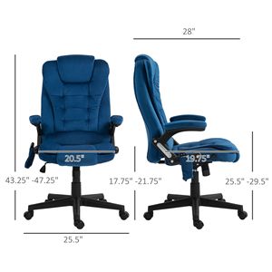 Sedia da Ufficio Direzionale a 6 Punti di Supporto, Schienale Alto Riscaldato in Velluto, Certificata BIFMA, Altezza Regolabile, Materiale PU Blu Scuro, Massaggio Vibrante - Product Image 3