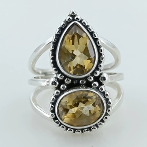 Citrine 925 Sterling Silver <b>Boho</b> Statement Promise <b>Ring</b> for Women Yellow Gemstone Oval and Pear November Birthstone Month - Product Image 6
