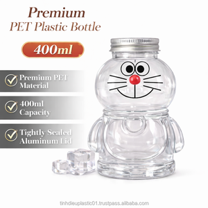 400ml Bear Shape PET <b>Plastic</b> Bottle with Aluminum Lid and <b>Straw</b> Hole for Juice <b>Drinks</b> - Product Image 2