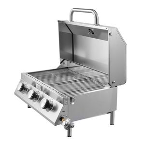 Griglia a Gas Portatile da Tavolo a 3 Bruciatori in Acciaio Inox, con Termometro Integrato, Coperchio Impermeabile e Chiusura di Sicurezza per Viaggi - Product Image 1