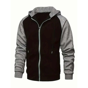 Sudadera con Capucha y Cremallera para Hombre, Azul y Negro, Manga Raglán, Estilo Casual para Otoño, Corte Regular, Tejido de Poliéster - Product Image 3