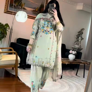 Conjunto de Traje Moderno de Diseñador para Mujer, para Bodas y Fiestas Diwali, Top, Dhoti, Salwar, Dupatta, Seda Chinnon Pura y Pesada, Ramdev Trading Quick - Product Image 1