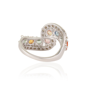 Vente en gros d'usine, bague en argent sterling 925 incurvée et croisée, multi-saphirs et diamants, pour femmes, à porter au quotidien - Product Image 6