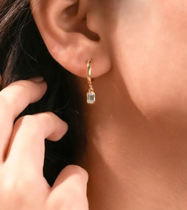 Diamond Dangling Earrings 14K Gold Lab Diamond 1ct Drop Minimalist Elegant Anniversary Birthday Graduation Bridal Gift for Women - Product Image 2