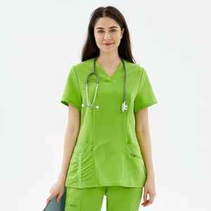 Women's Warm-Up Scrub Uniform <b>Set</b> Medical Scrubs with Spandex/Polyester Fabric and Needle Detection Top and Suit Top - Product Image 5