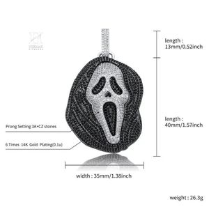 Colgante Personalizado de Ghostface con Diamantes de Laboratorio VVS en Blanco y Negro, Colgante de Personaje de Película, Joyería Hip Hop para Hombre - Product Image 4