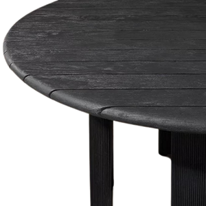 Contemporary Black <b>Round</b> Solid Teak Wood <b>Outdoor</b> Dining <b>Table</b> Premium Fluted Base UV-Resistant Luxury Villa Hotel Furniture - Product Image 4