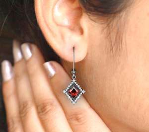 ต่างหูห้อยรูปว่าวประดับพลอยโกเมนสีแดงธรรมชาติ เงินแท้ 925 ชุบเงิน เครื่องประดับสำหรับผู้หญิง - Product Image 3