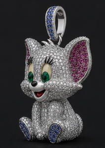 Colgante de Plata 925 con Moissanita y Diseño de Animal de Dibujos Animados, Chapado en Oro, Joyería con Engaste de Bisel de Corte Brillante Redondo, Unisex, para Regalo de Fiesta - Product Image 2